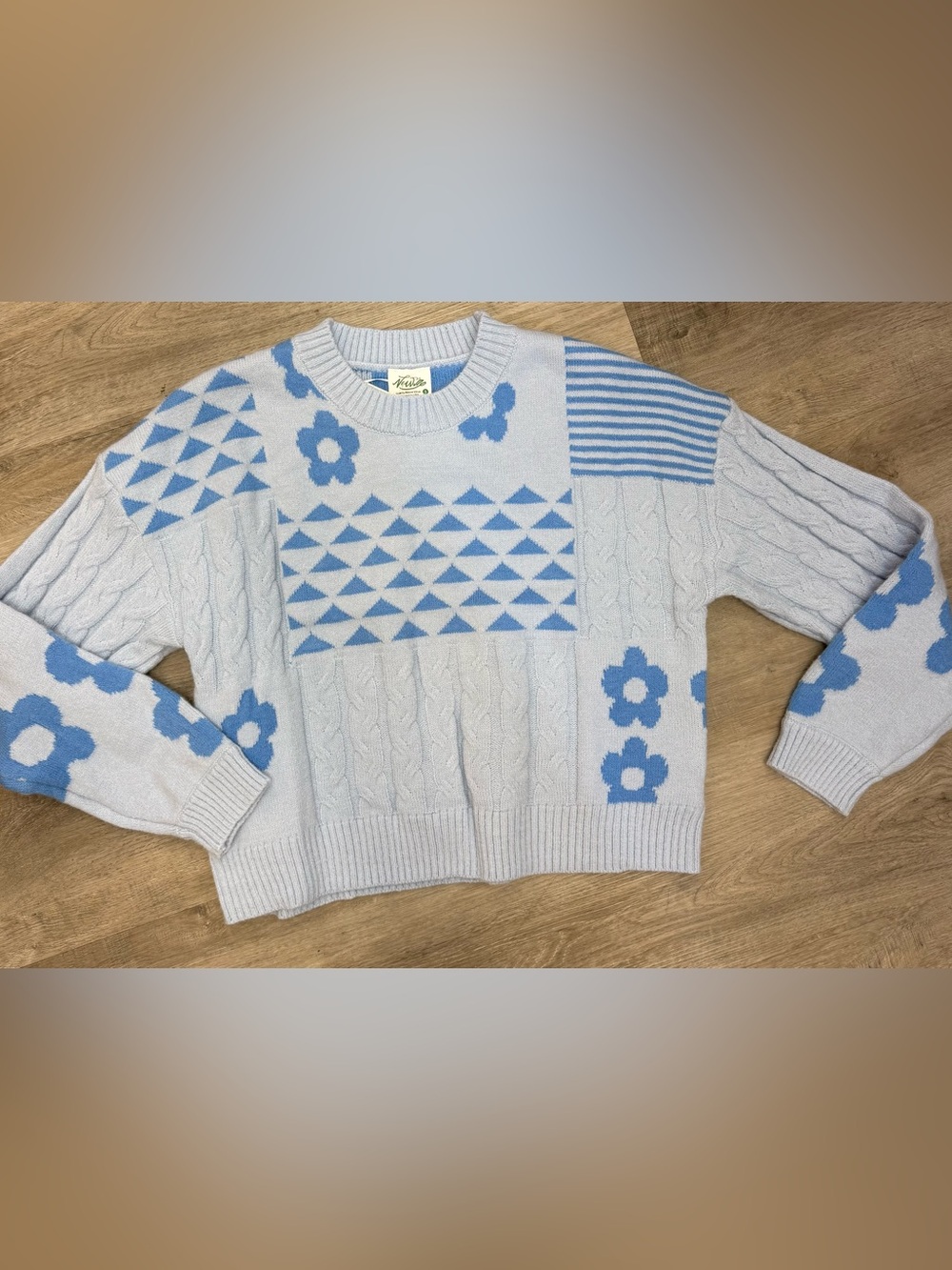 Light Blue Floral & Geometric Crewneck Sweater